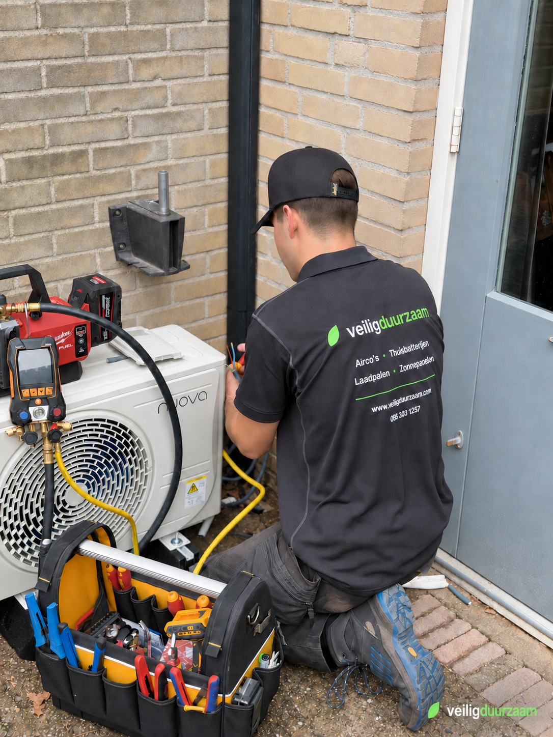 Monteur van Veilig Duurzaam tijdens een professionele aircomontage