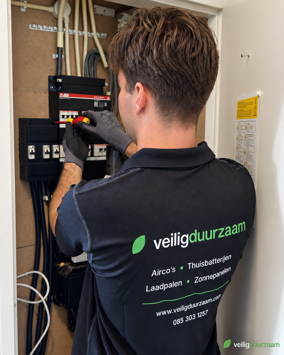 Monteur van Veilig Duurzaam controleert een meterkast