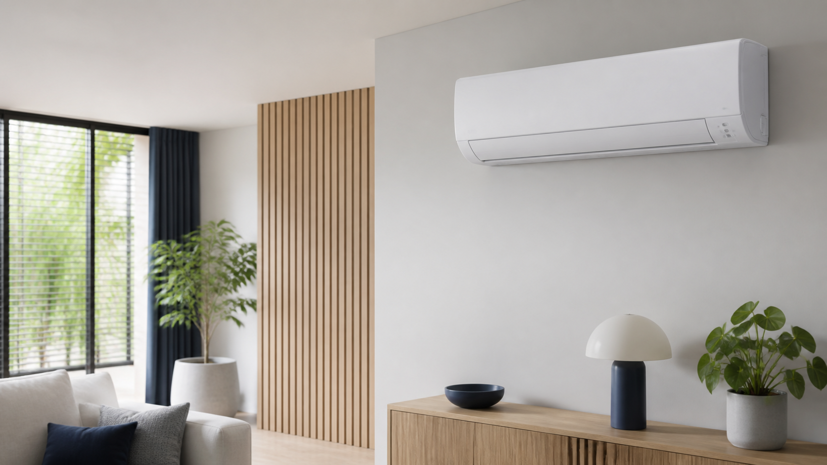 Professioneel gemonteerde split-airco in een modern Nederlands interieur